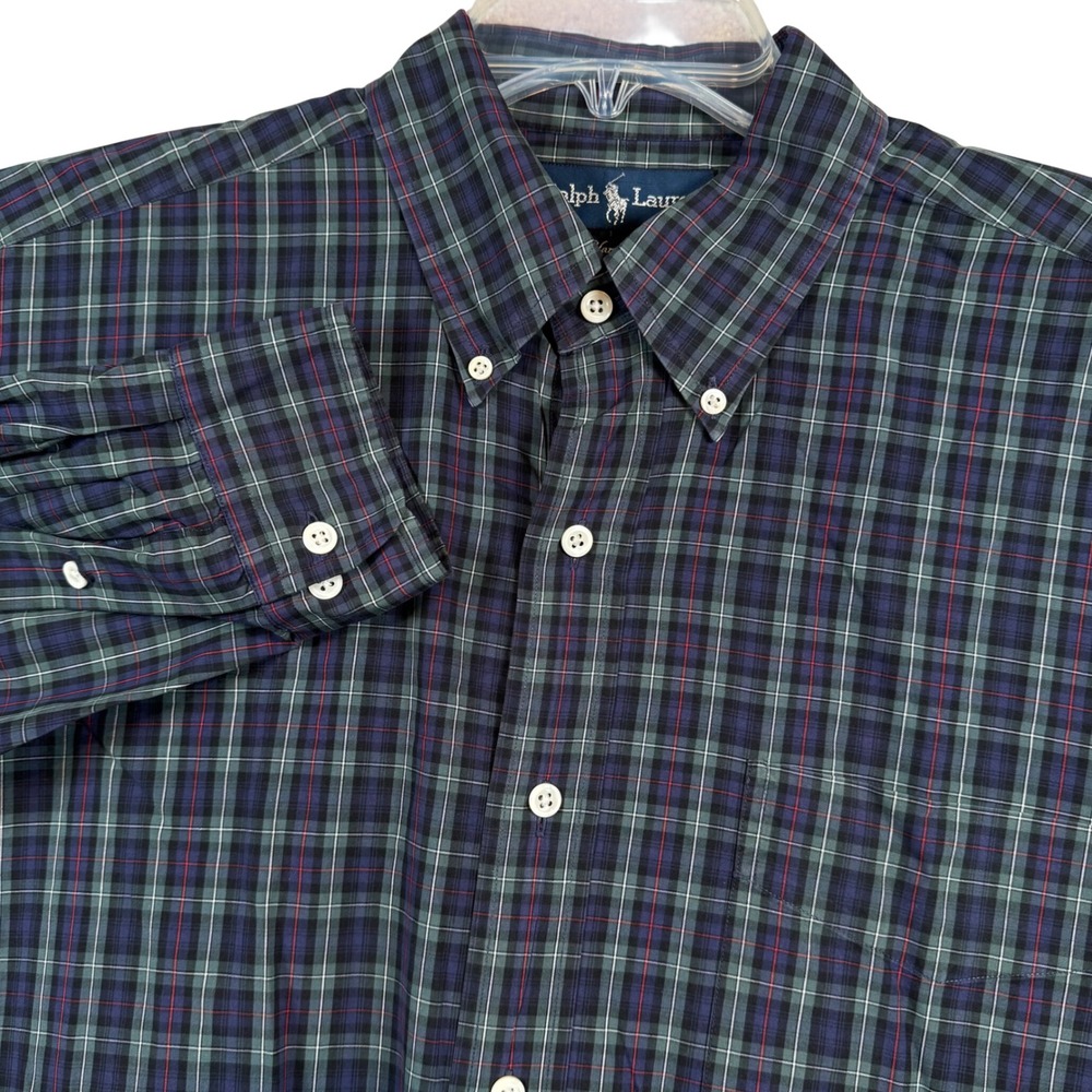 Ralph Lauren Yarmouth Mens 16-33 (Large) Plaid Button Down Shirt Two Ply Cotton